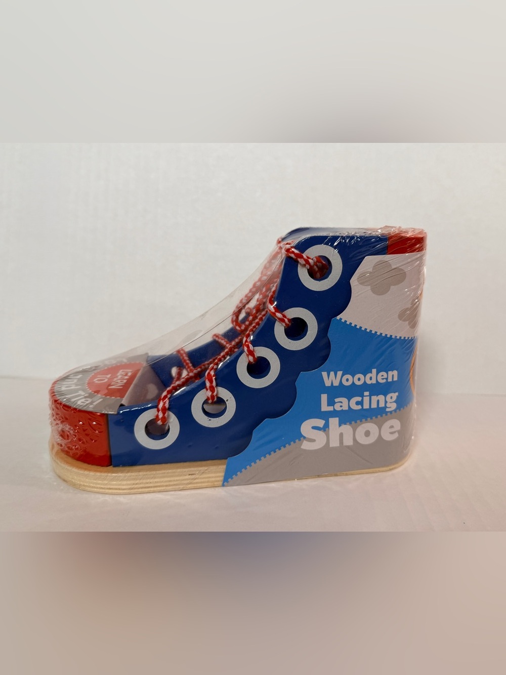 Real Wood Toys Wooden Lacing Shoe Hip Sneaker Learn To Tie Toy New Sealed